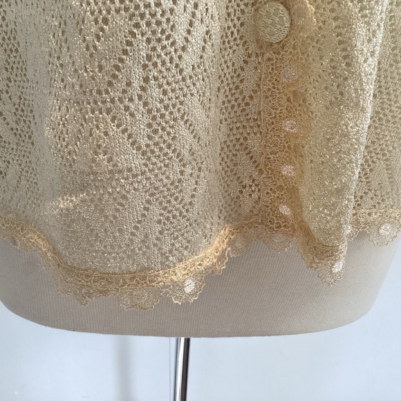 Cottagecore, schoolgirl, coquette, pointelle knit short sleeve ecru cardigan. L? - Picture 4 of 8